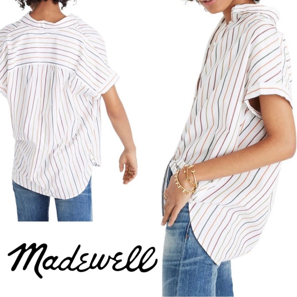 Madewell Central Sadie Oversized Button Down Shirt Cap Sleeves Size XL